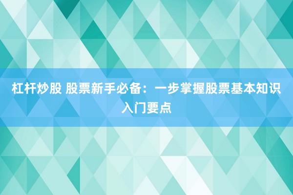 杠杆炒股 股票新手必备：一步掌握股票基本知识入门要点