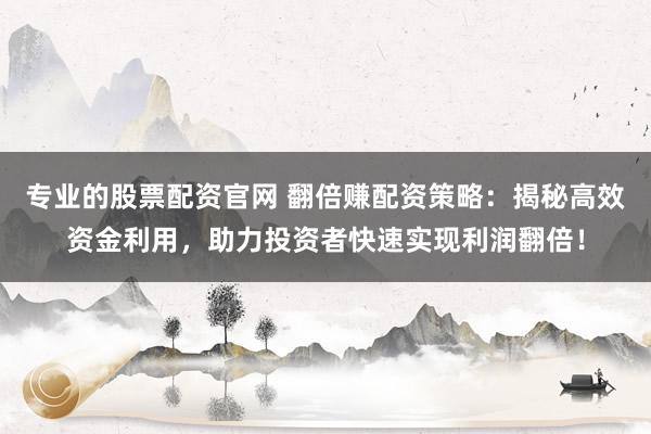 专业的股票配资官网 翻倍赚配资策略：揭秘高效资金利用，助力投资者快速实现利润翻倍！