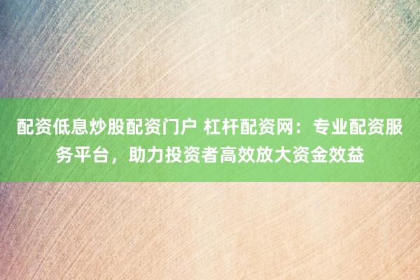 配资低息炒股配资门户 杠杆配资网：专业配资服务平台，助力投资者高效放大资金效益