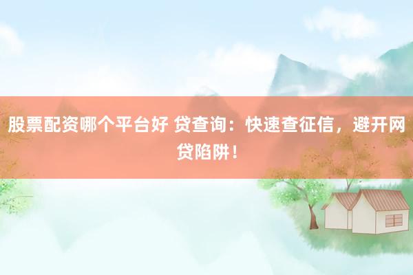 股票配资哪个平台好 贷查询：快速查征信，避开网贷陷阱！
