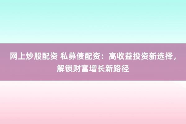 网上炒股配资 私募债配资：高收益投资新选择，解锁财富增长新路径