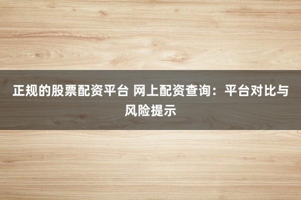 正规的股票配资平台 网上配资查询:平台对比与风险提示