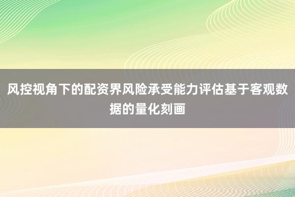 风控视角下的配资界风险承受能力评估基于客观数据的量化刻画