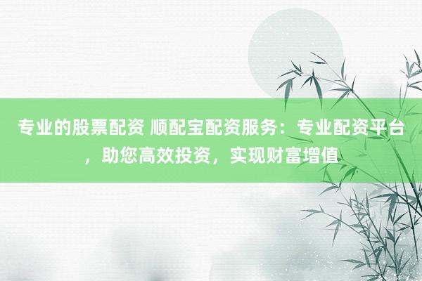 专业的股票配资 顺配宝配资服务：专业配资平台，助您高效投资，实现财富增值