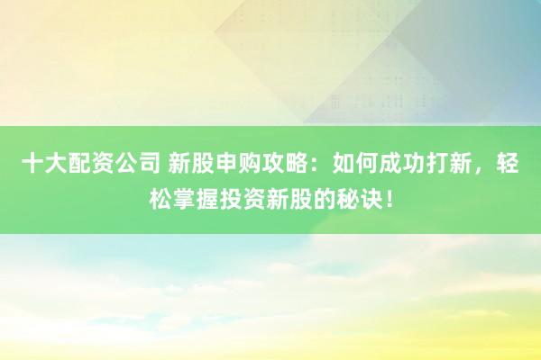 十大配资公司 新股申购攻略：如何成功打新，轻松掌握投资新股的秘诀！