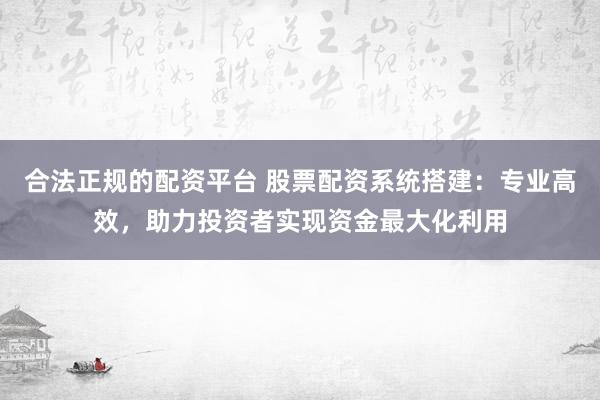 合法正规的配资平台 股票配资系统搭建：专业高效，助力投资者实现资金最大化利用